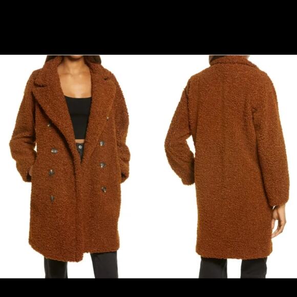 BLANK NYC brown faux shearling double-breasted teddy bear coat size medium - Picture 2 of 6